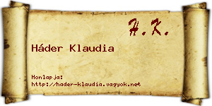 Háder Klaudia névjegykártya